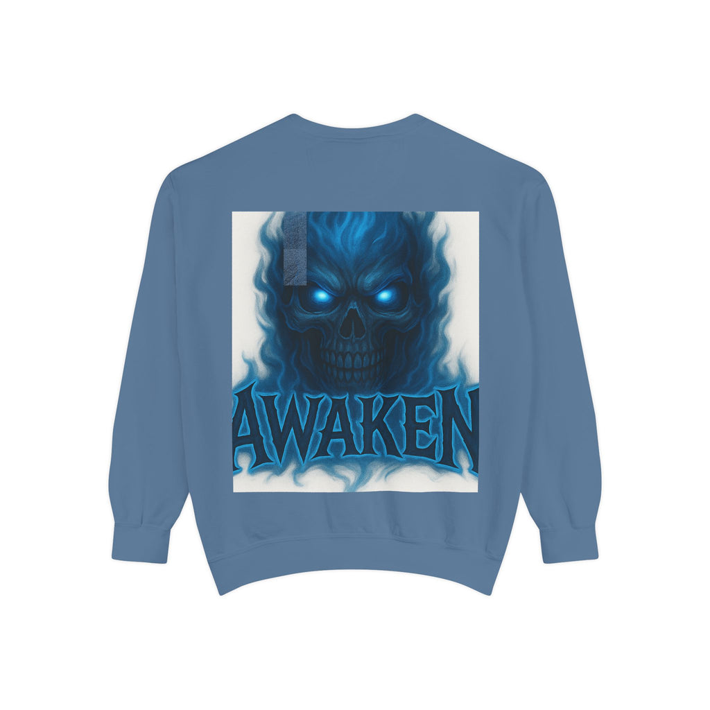 Arise Awake Blue Flame Skull Sweatshirt — Gothic Streetwear Crewneck