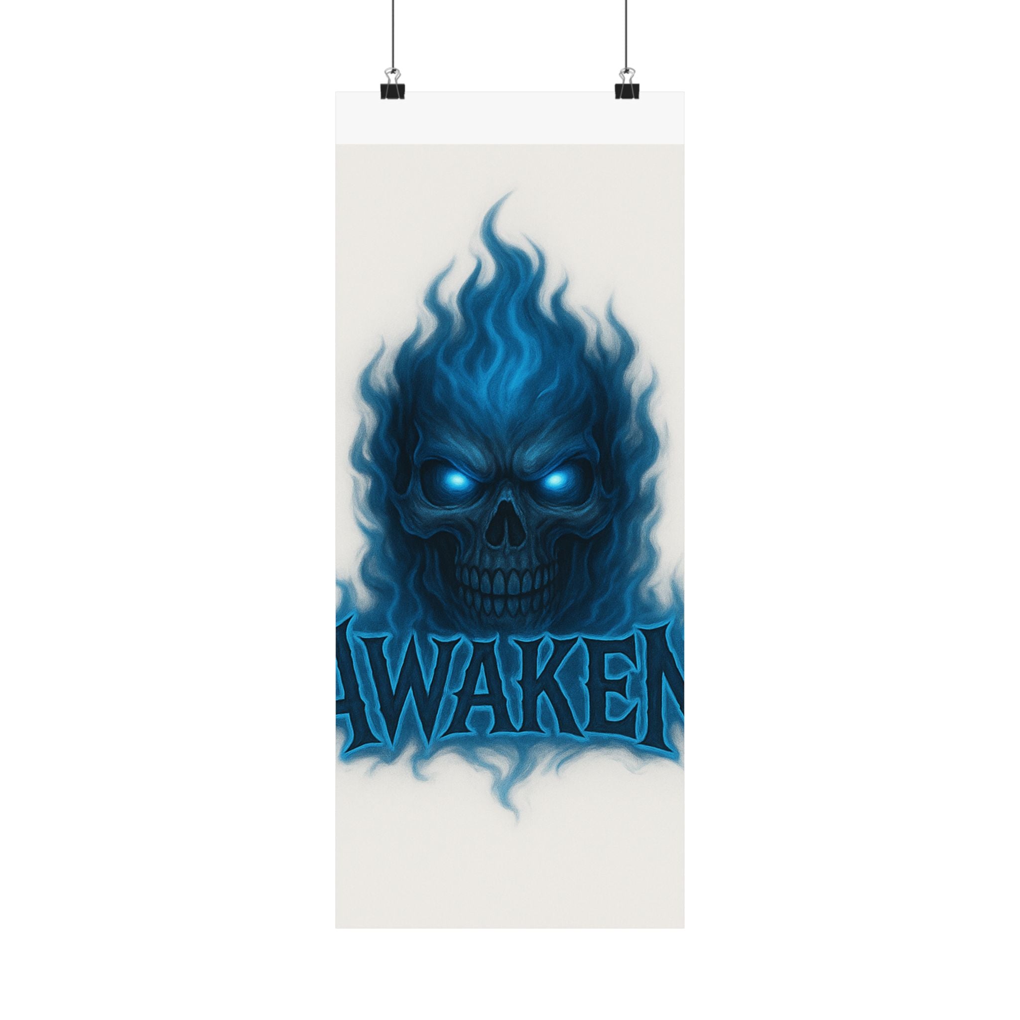 Awaken Blue Flame Skull Matte Poster — Gothic Room Wall Art