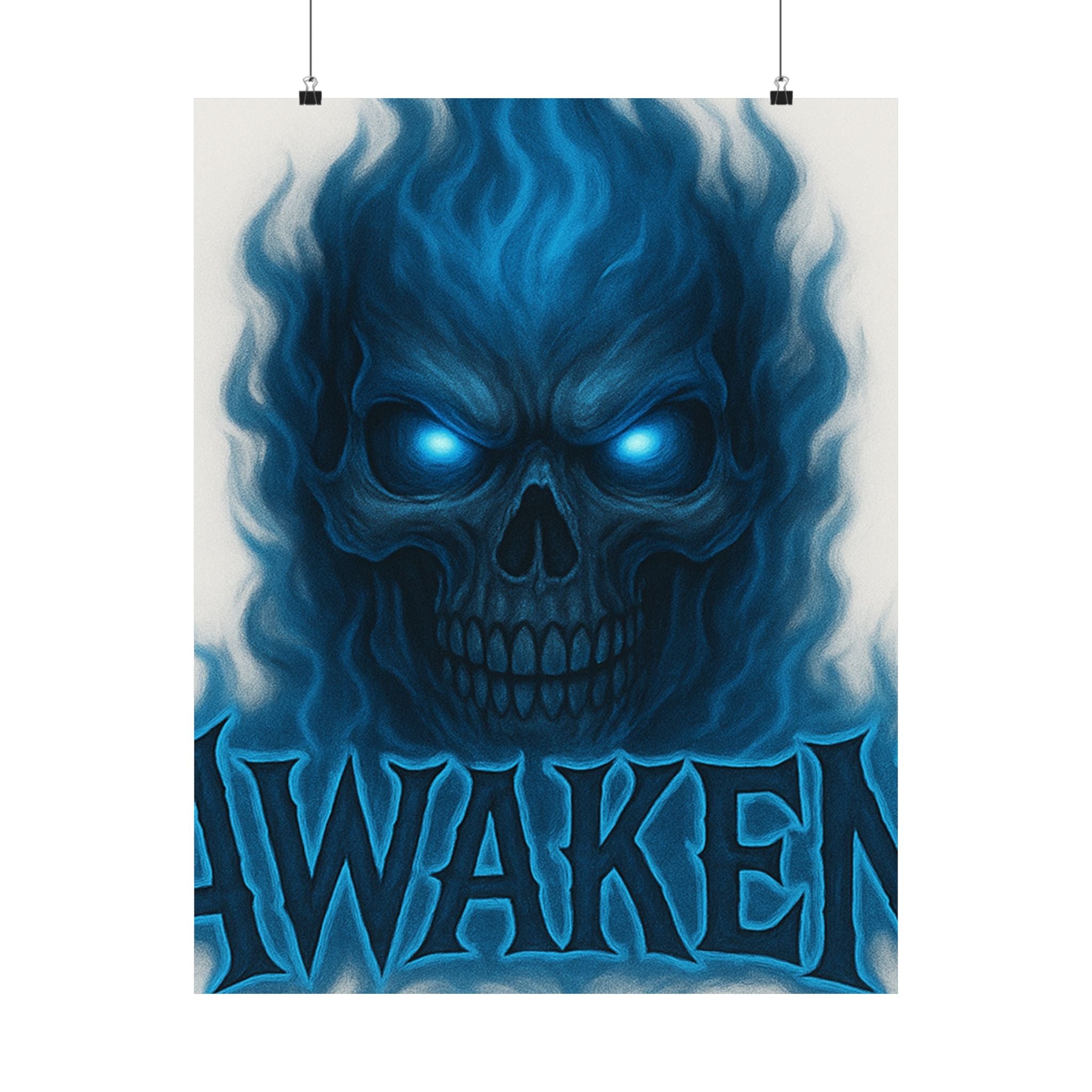 Awaken Blue Flame Skull Matte Poster — Gothic Room Wall Art