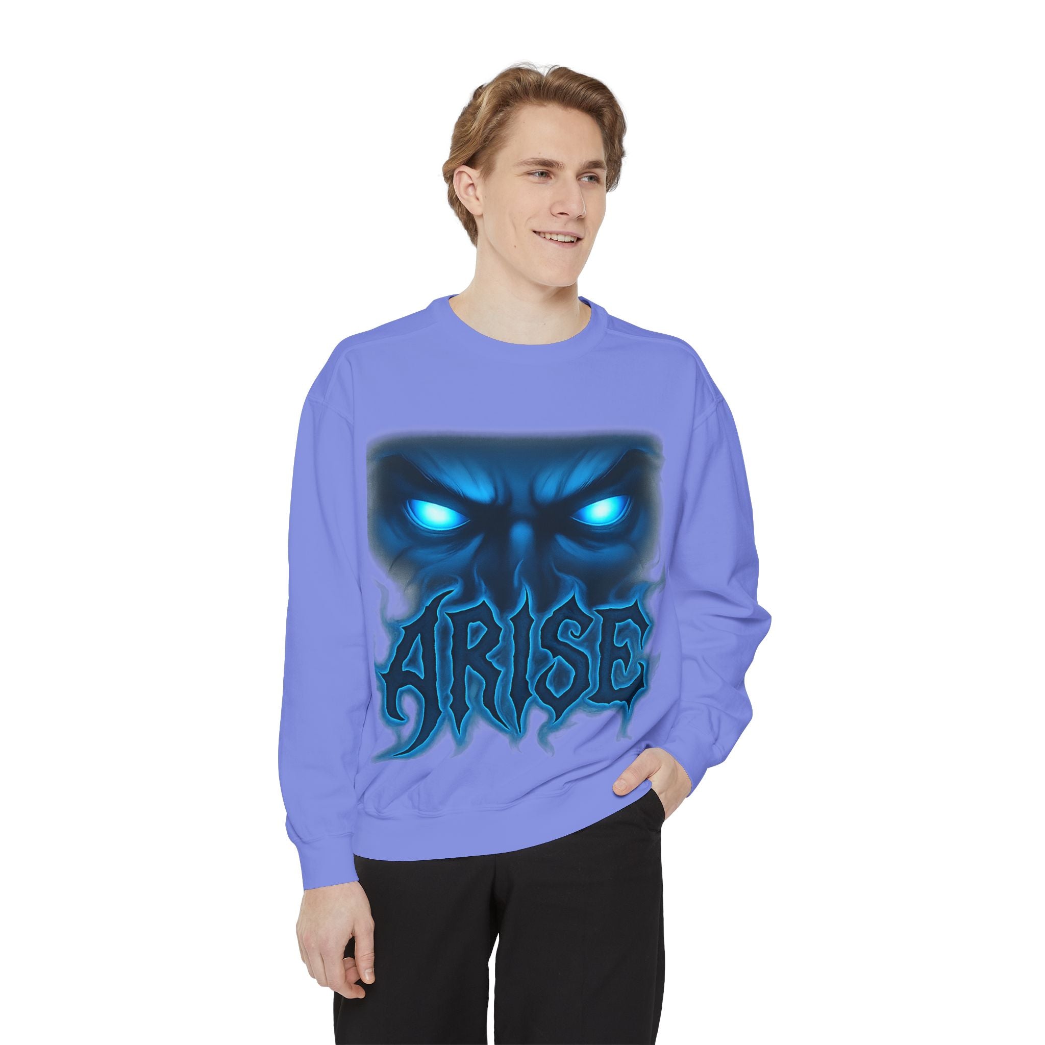 Arise Awake Blue Flame Skull Sweatshirt — Gothic Streetwear Crewneck