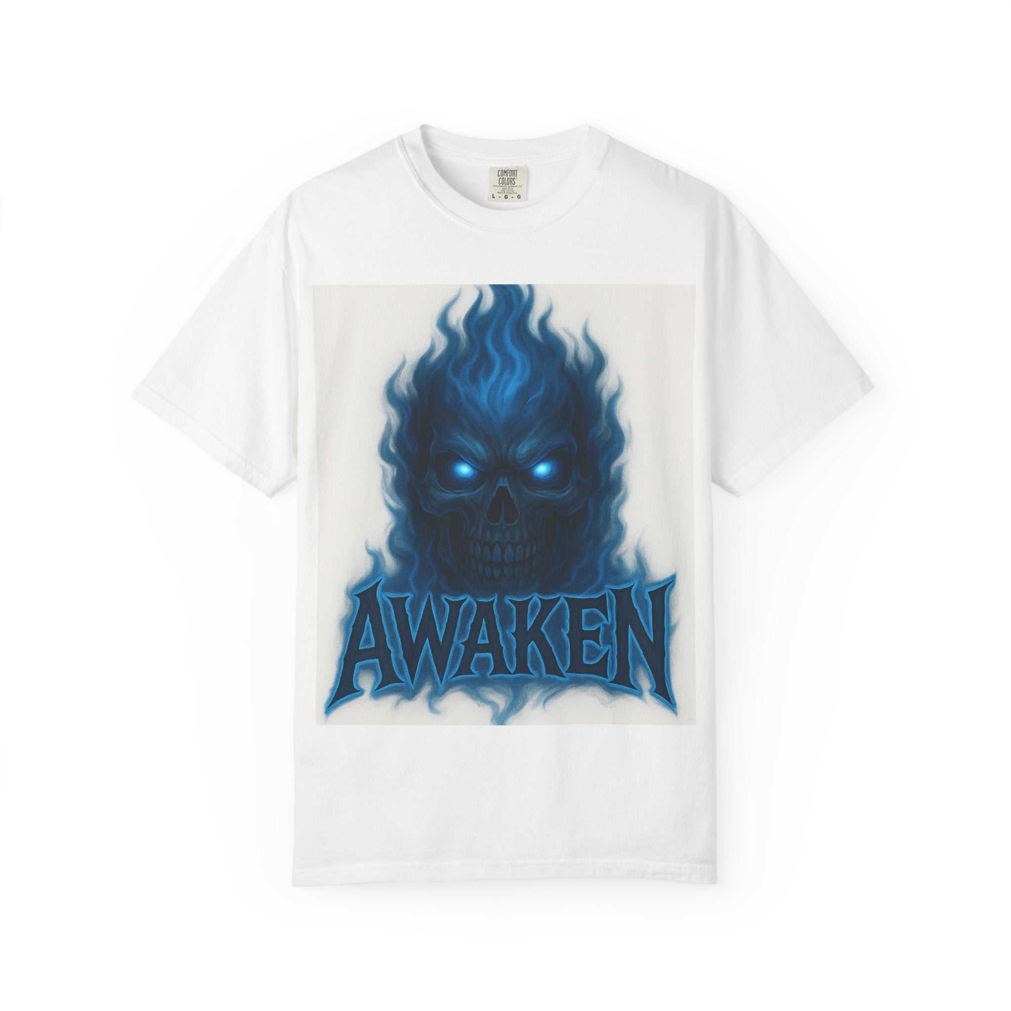 Awaken / Arise Graphic T‑Shirt — Blue Flame Skull Streetwear