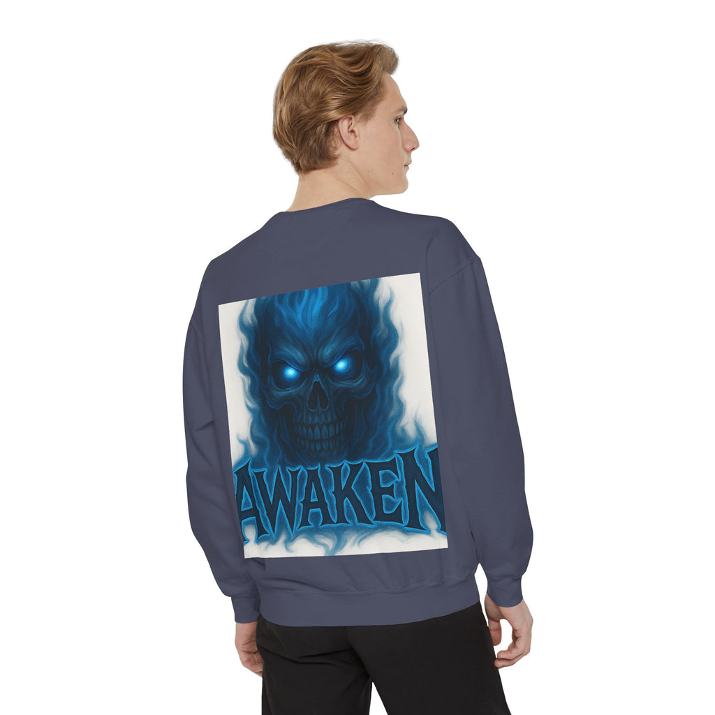 Arise Awake Blue Flame Skull Sweatshirt — Gothic Streetwear Crewneck
