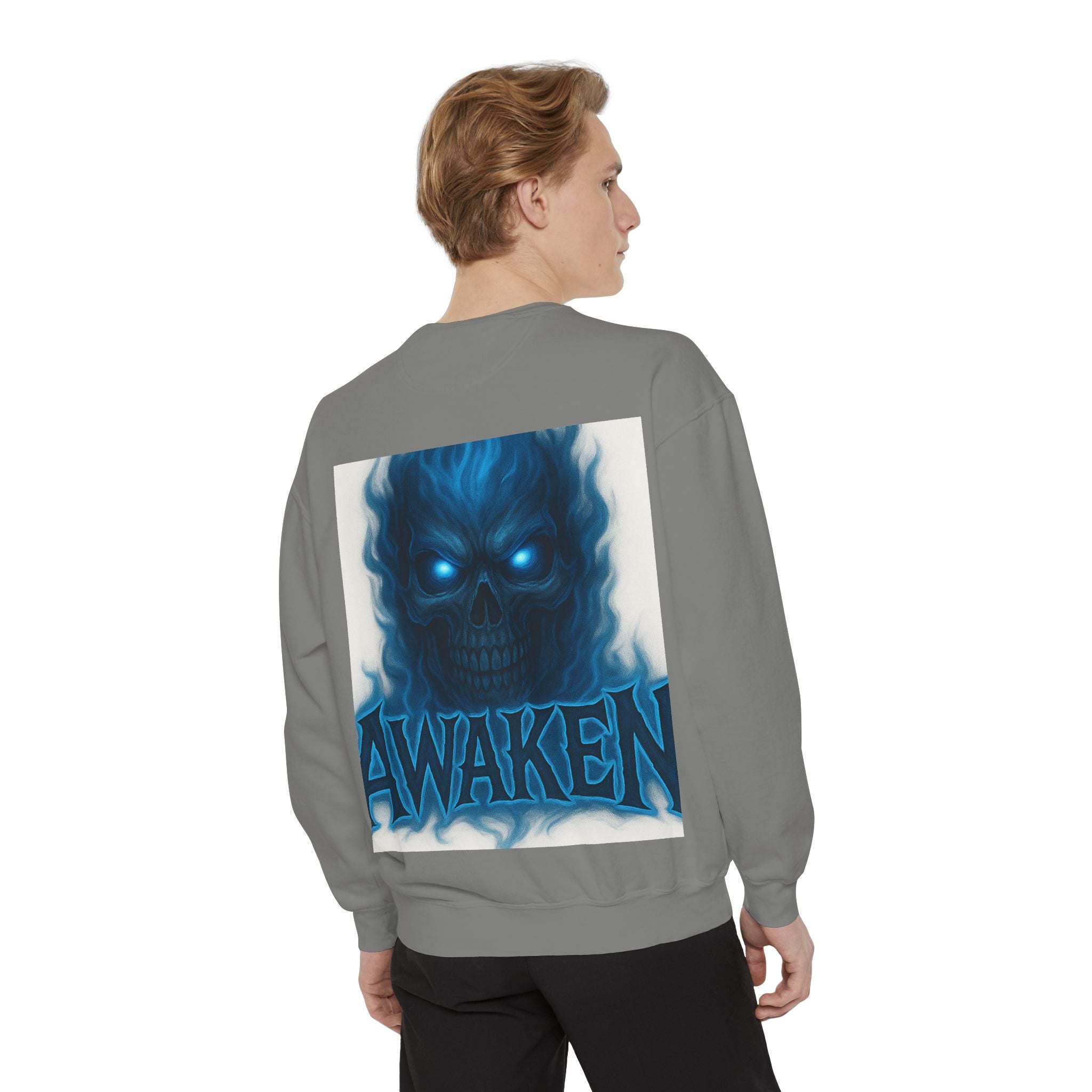 Arise Awake Blue Flame Skull Sweatshirt — Gothic Streetwear Crewneck