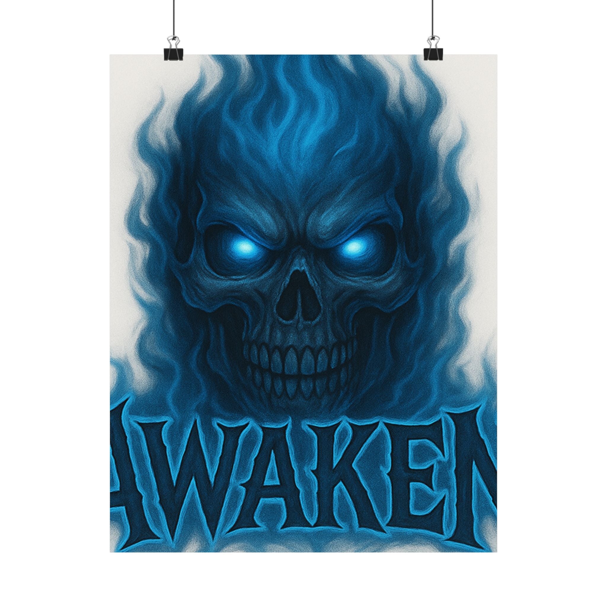 Awaken Blue Flame Skull Matte Poster — Gothic Room Wall Art