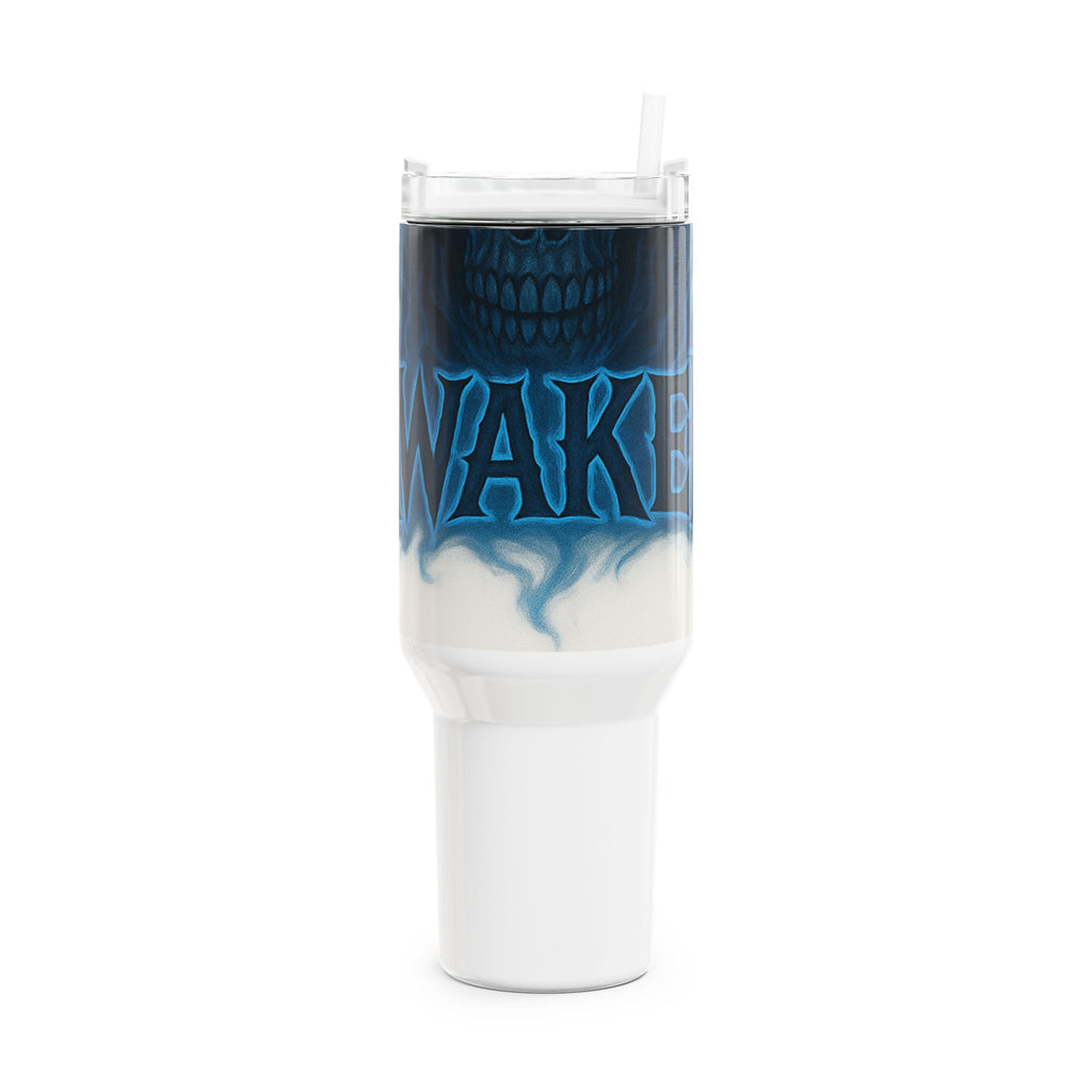 40oz Tumbler – 'Awake' Blue Skull Smoke Insulated Travel Mug