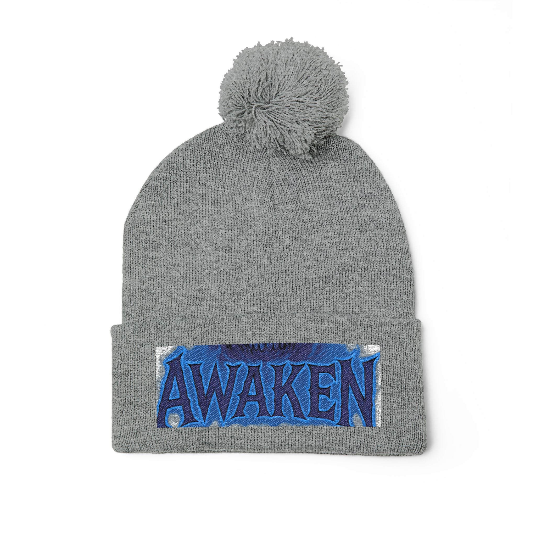 Awaken Embroidered Pom-Pom Beanie — Cozy Winter Knit Hat