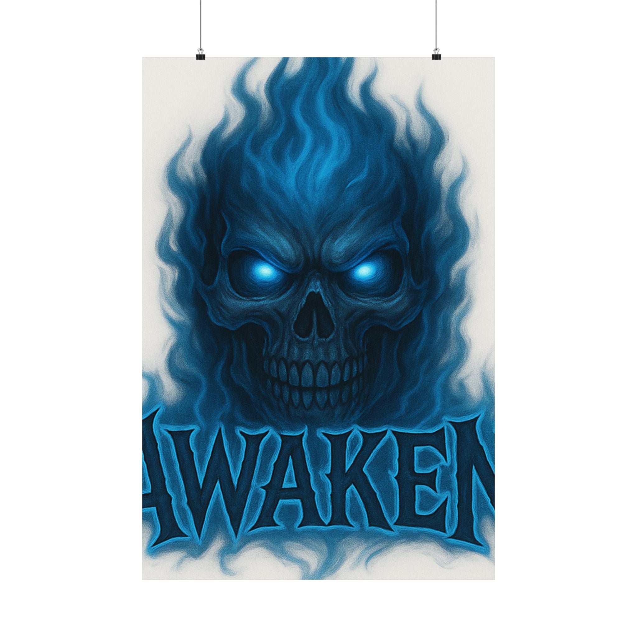 Awaken Blue Flame Skull Matte Poster — Gothic Room Wall Art
