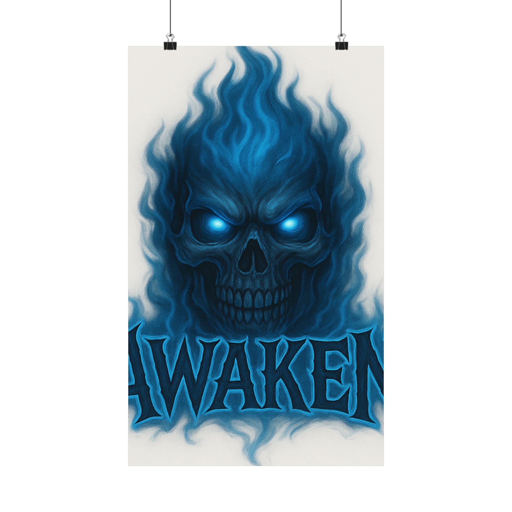 Awaken Blue Flame Skull Matte Poster — Gothic Room Wall Art