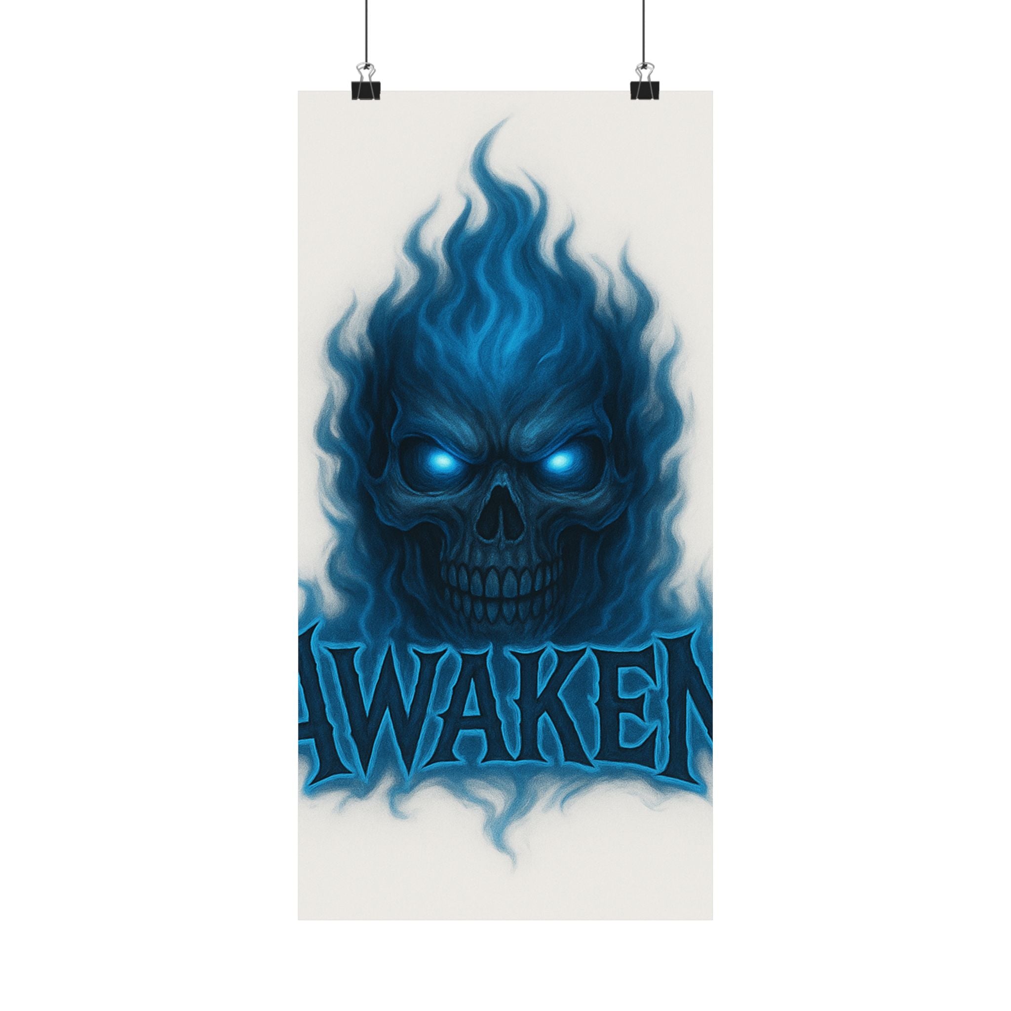 Awaken Blue Flame Skull Matte Poster — Gothic Room Wall Art