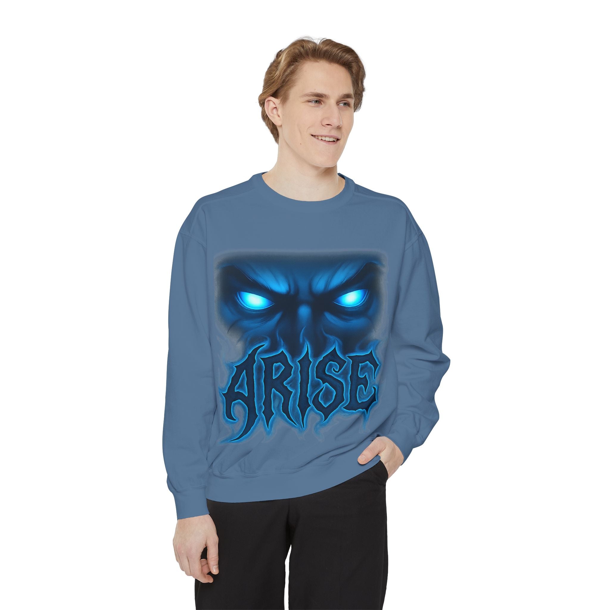 Arise Awake Blue Flame Skull Sweatshirt — Gothic Streetwear Crewneck