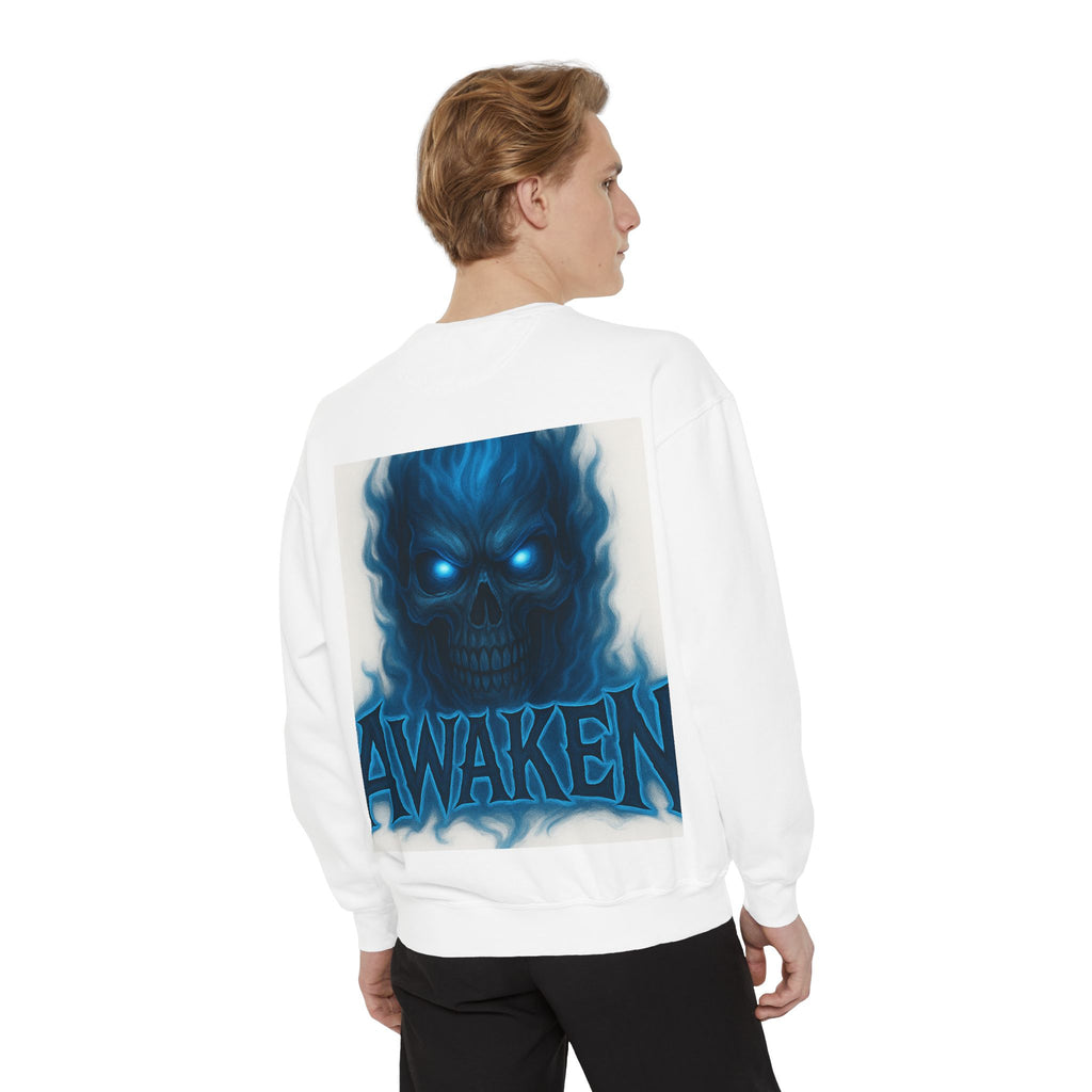 Arise Awake Blue Flame Skull Sweatshirt — Gothic Streetwear Crewneck