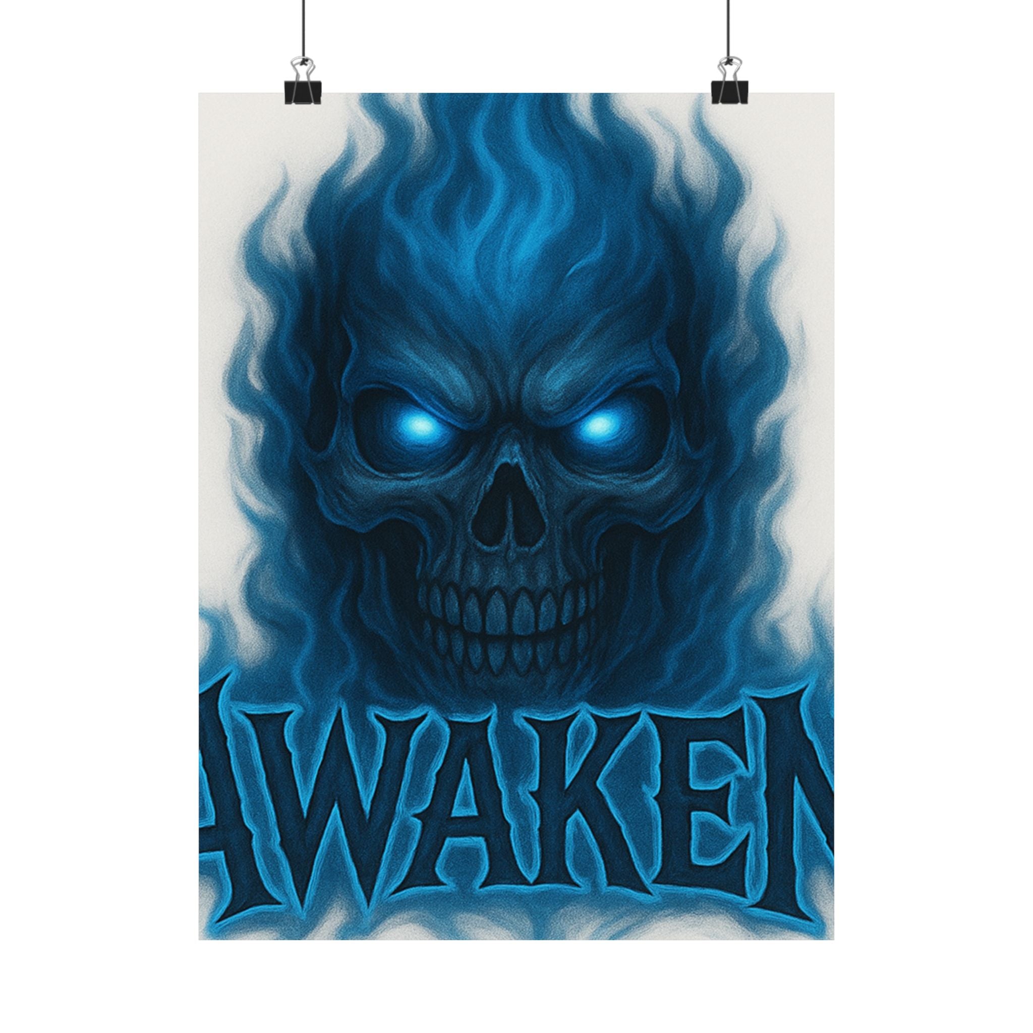 Awaken Blue Flame Skull Matte Poster — Gothic Room Wall Art