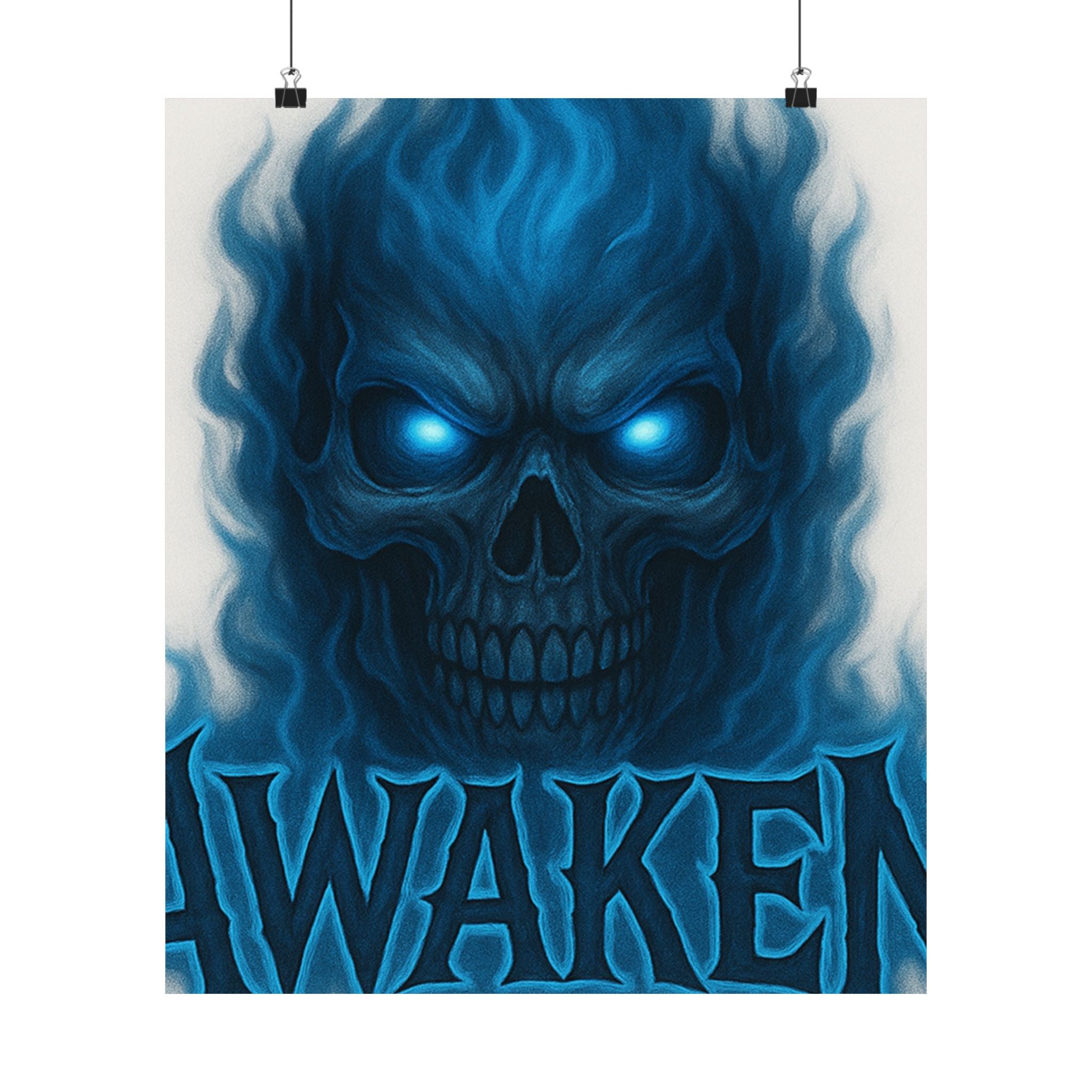 Awaken Blue Flame Skull Matte Poster — Gothic Room Wall Art