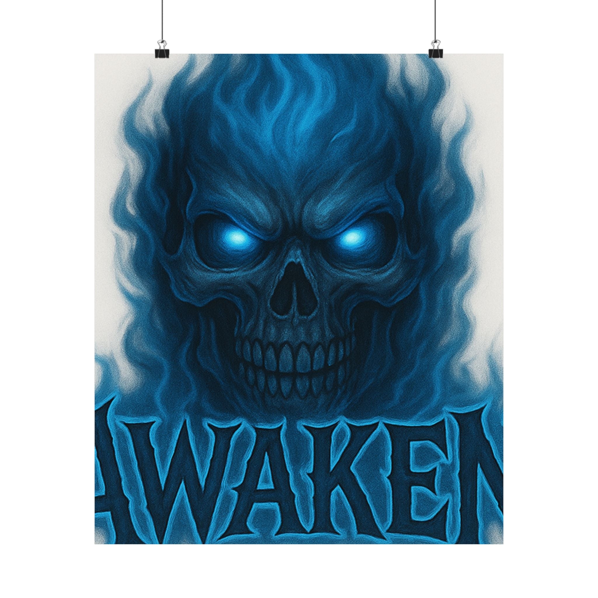 Awaken Blue Flame Skull Matte Poster — Gothic Room Wall Art