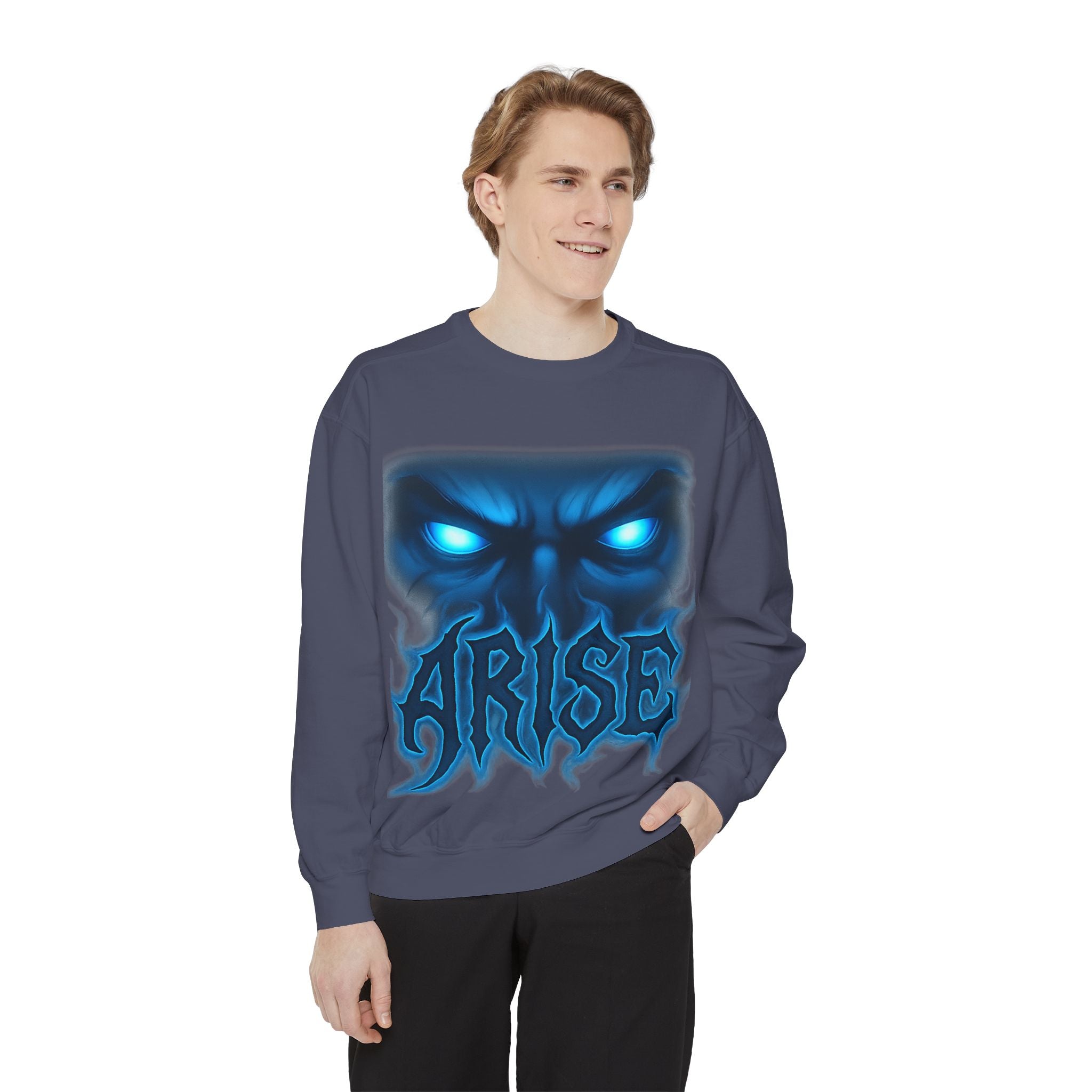 Arise Awake Blue Flame Skull Sweatshirt — Gothic Streetwear Crewneck