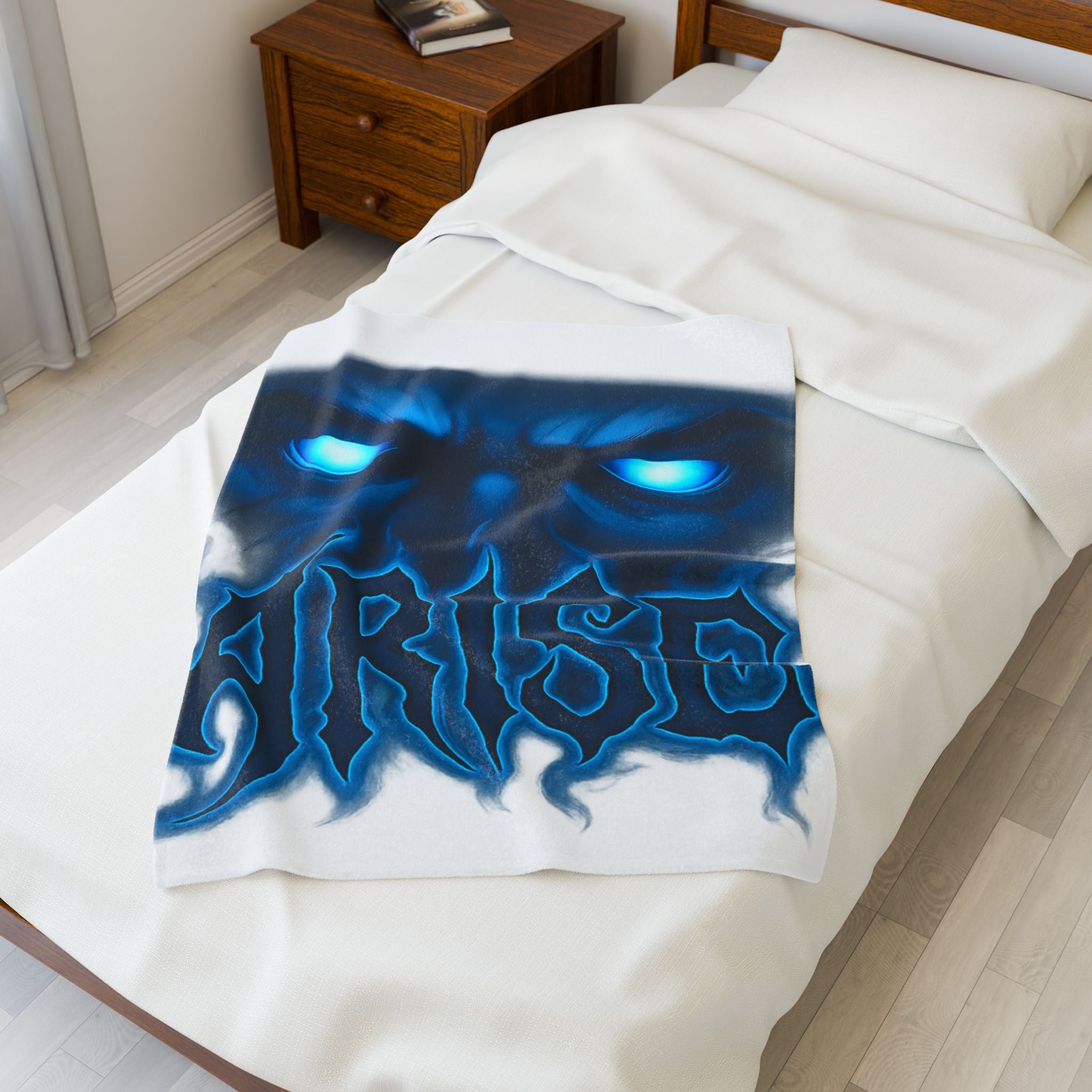 Arise Blue Demon Velveteen Plush Blanket — Glowing Eyes Gothic Throw