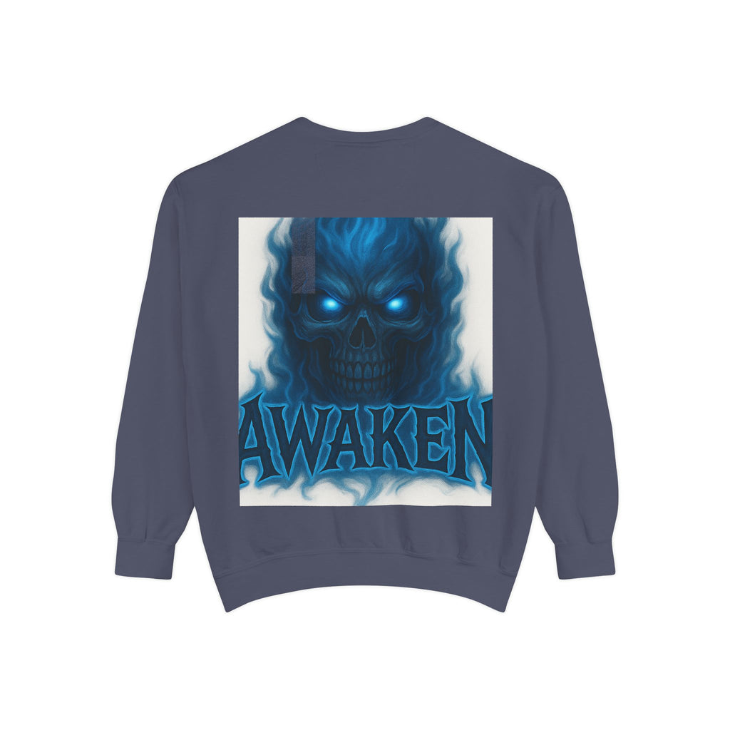 Arise Awake Blue Flame Skull Sweatshirt — Gothic Streetwear Crewneck