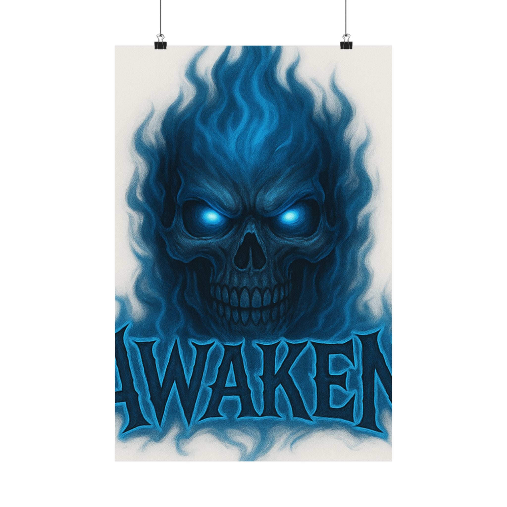 Awaken Blue Flame Skull Matte Poster — Gothic Room Wall Art