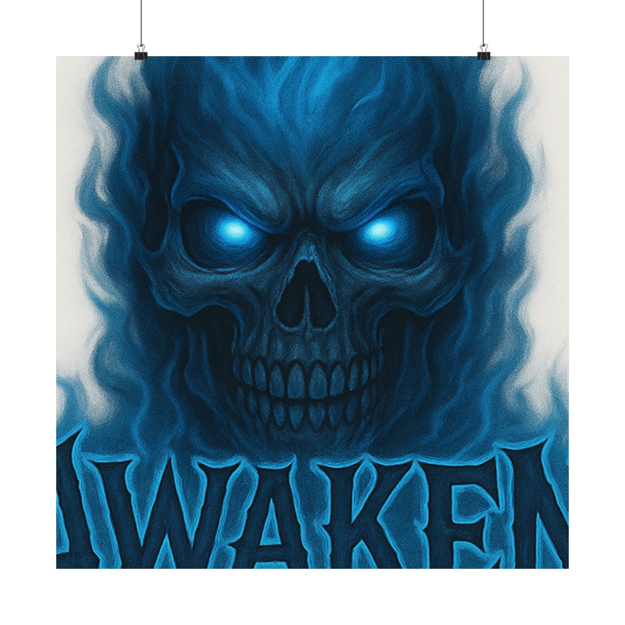 Awaken Blue Flame Skull Matte Poster — Gothic Room Wall Art