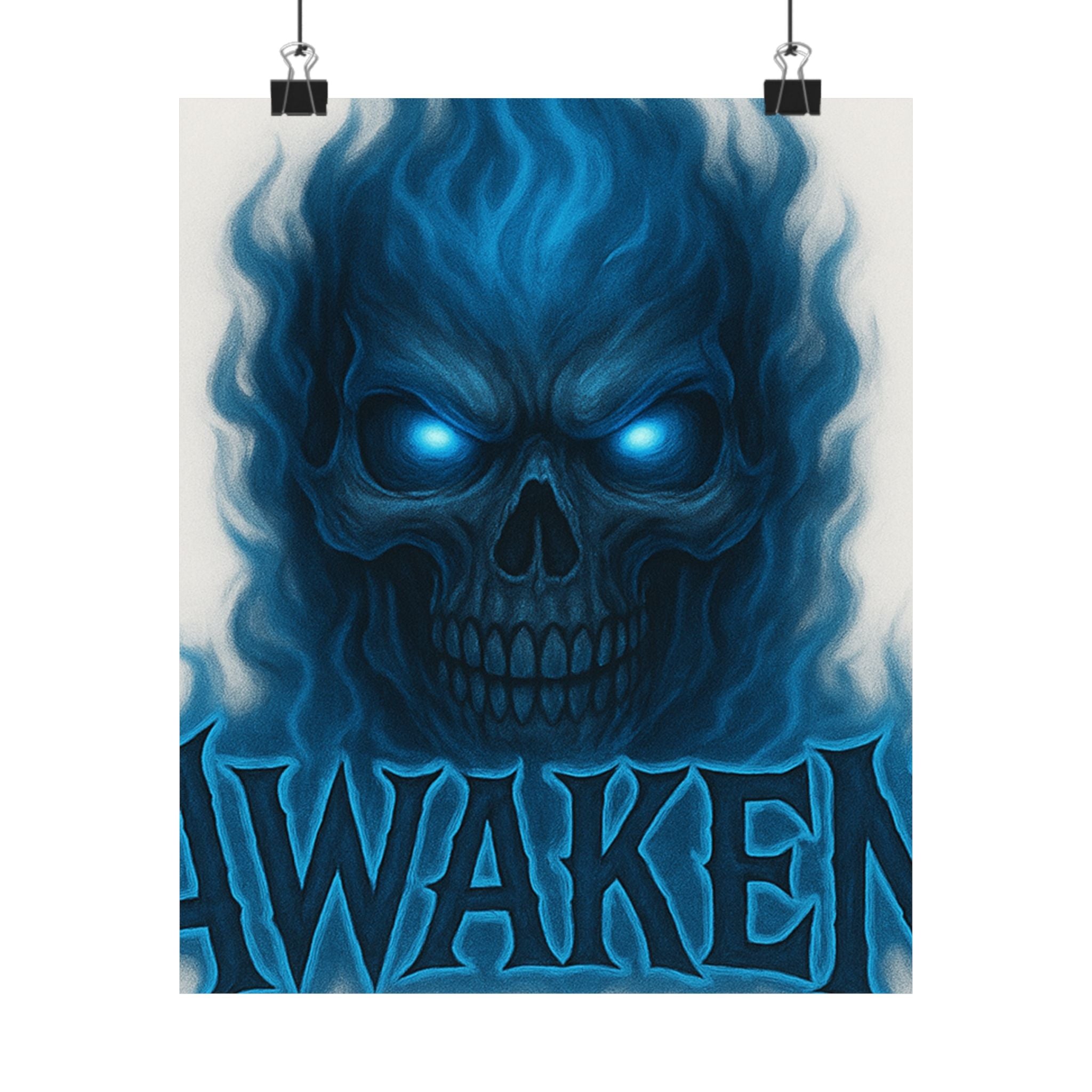 Awaken Blue Flame Skull Matte Poster — Gothic Room Wall Art