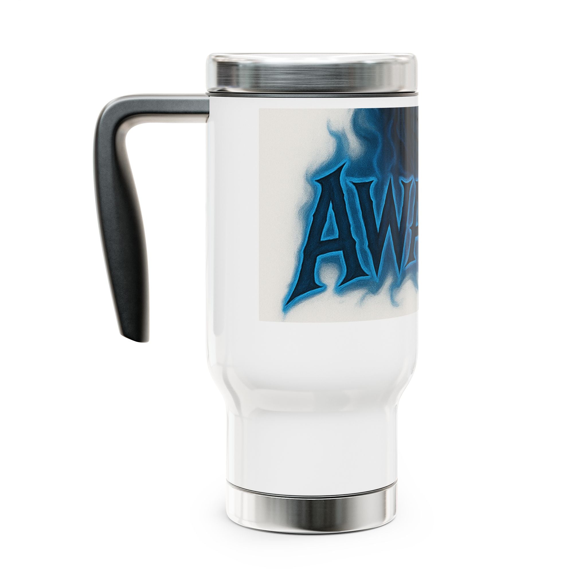 Awake Skull Blue Flame Travel Mug — 14oz Stainless Steel with Handle