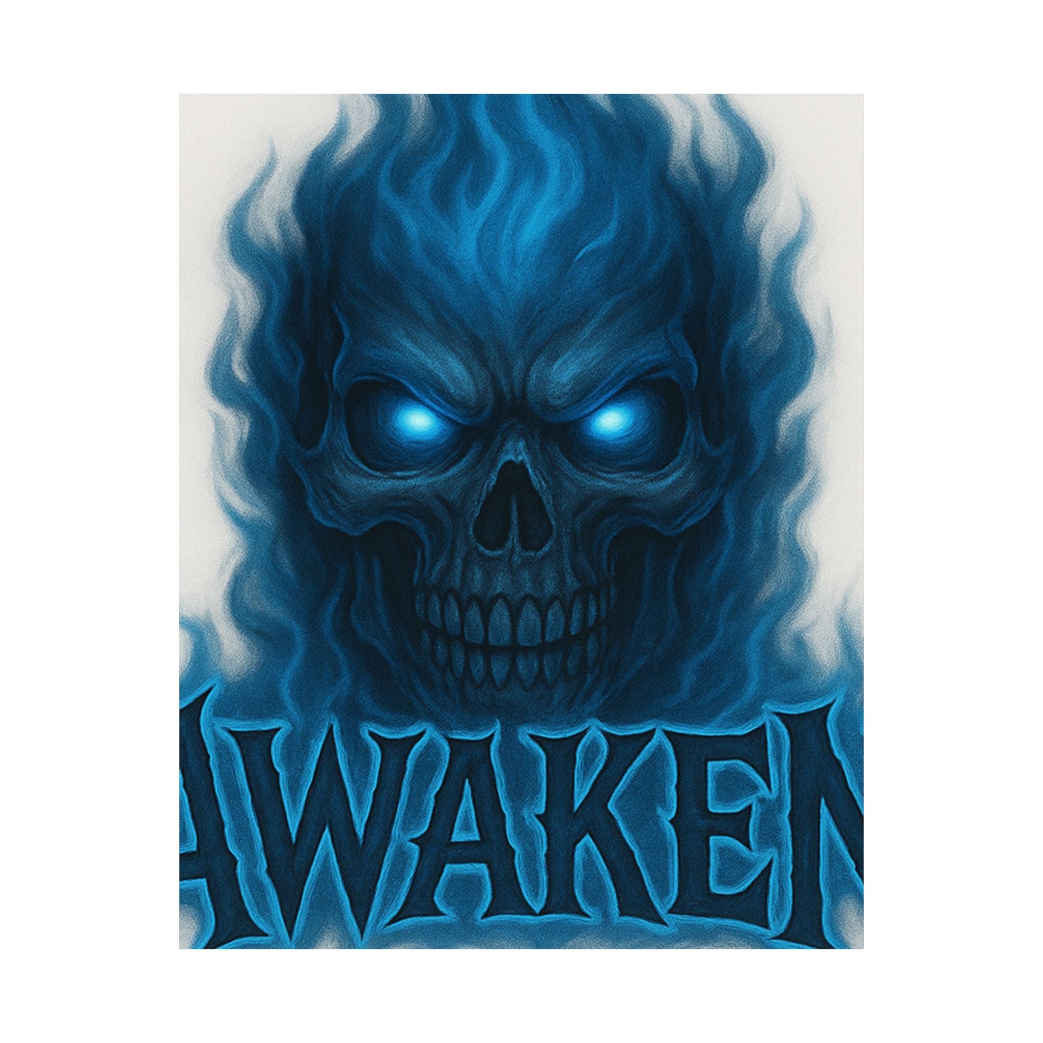 Awaken Blue Flame Skull Matte Poster — Gothic Room Wall Art