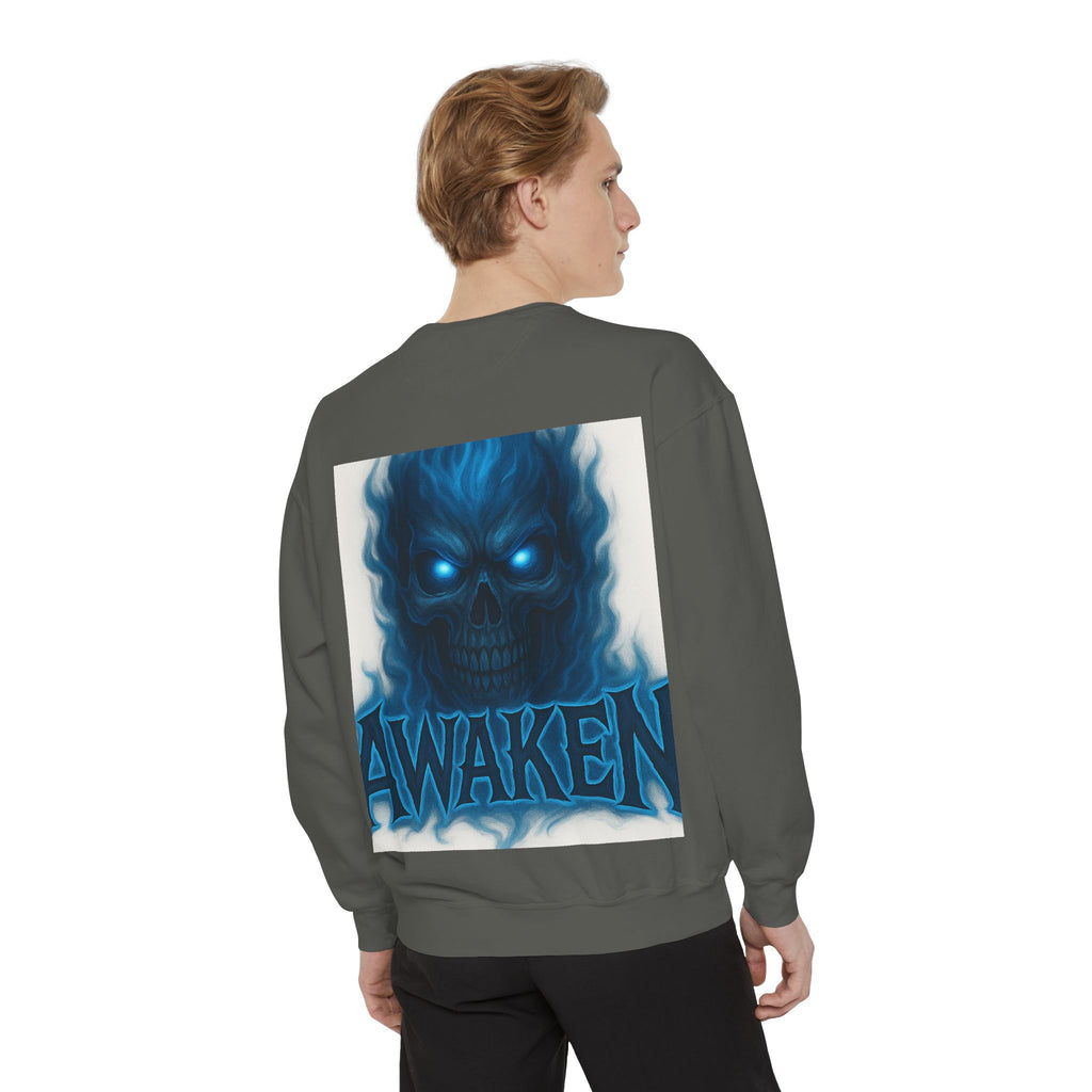 Arise Awake Blue Flame Skull Sweatshirt — Gothic Streetwear Crewneck