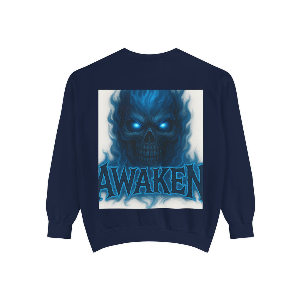 Arise Awake Blue Flame Skull Sweatshirt — Gothic Streetwear Crewneck