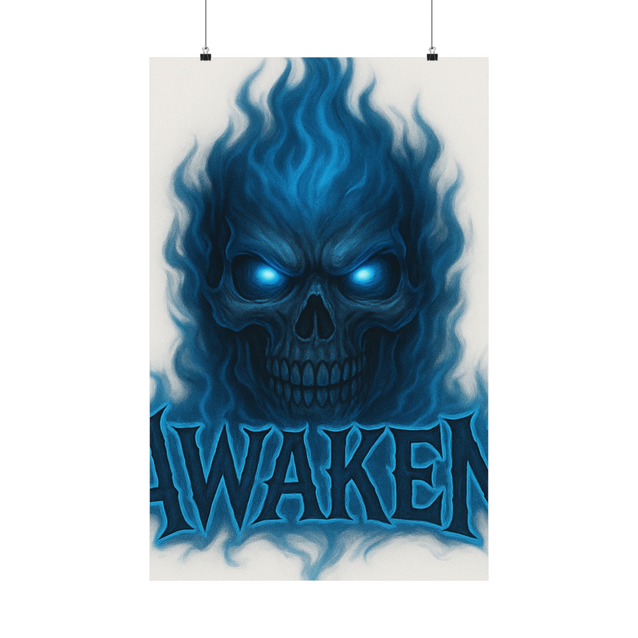 Awaken Blue Flame Skull Matte Poster — Gothic Room Wall Art