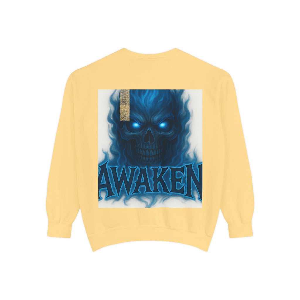 Arise Awake Blue Flame Skull Sweatshirt — Gothic Streetwear Crewneck