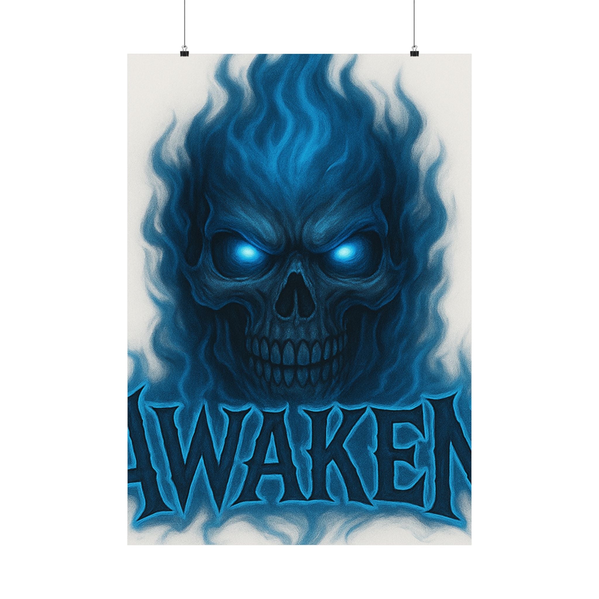 Awaken Blue Flame Skull Matte Poster — Gothic Room Wall Art
