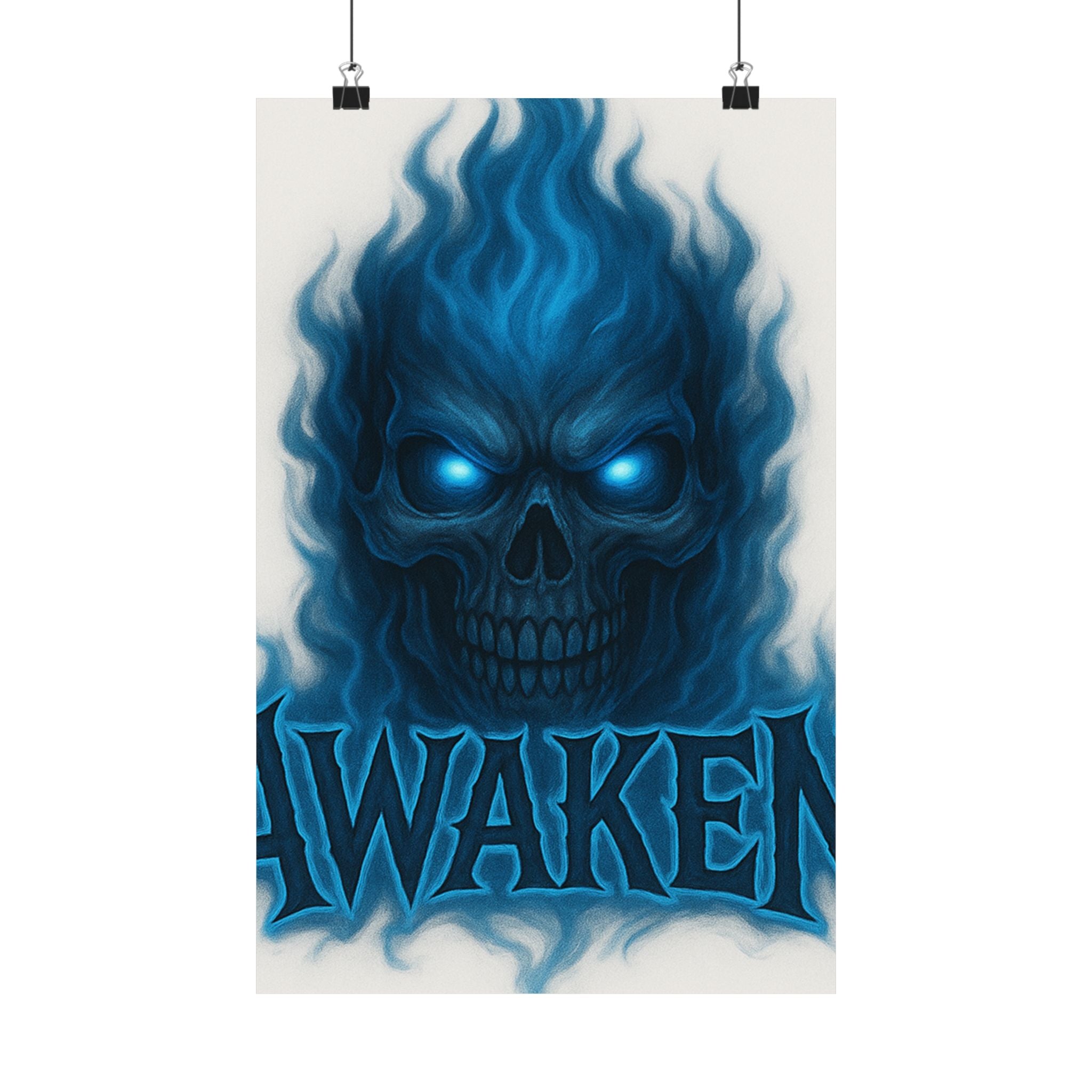 Awaken Blue Flame Skull Matte Poster — Gothic Room Wall Art