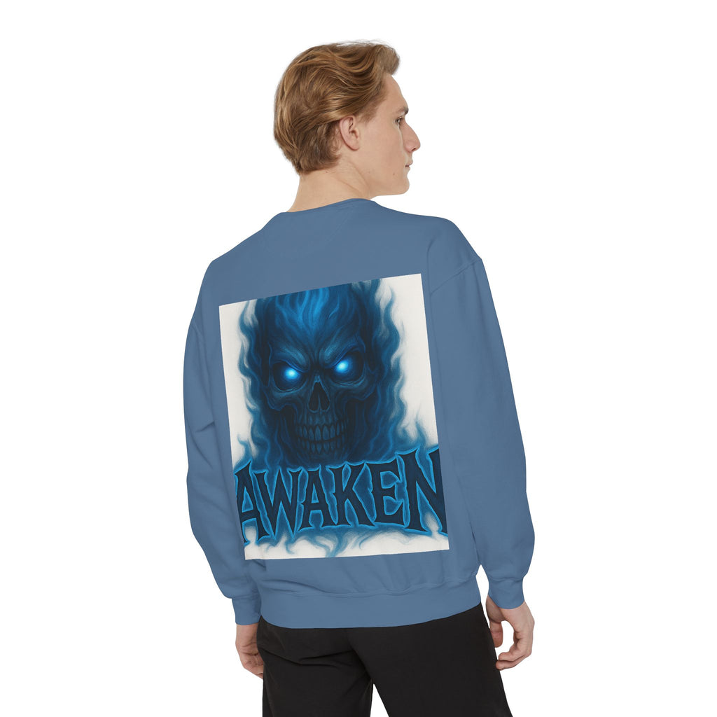 Arise Awake Blue Flame Skull Sweatshirt — Gothic Streetwear Crewneck