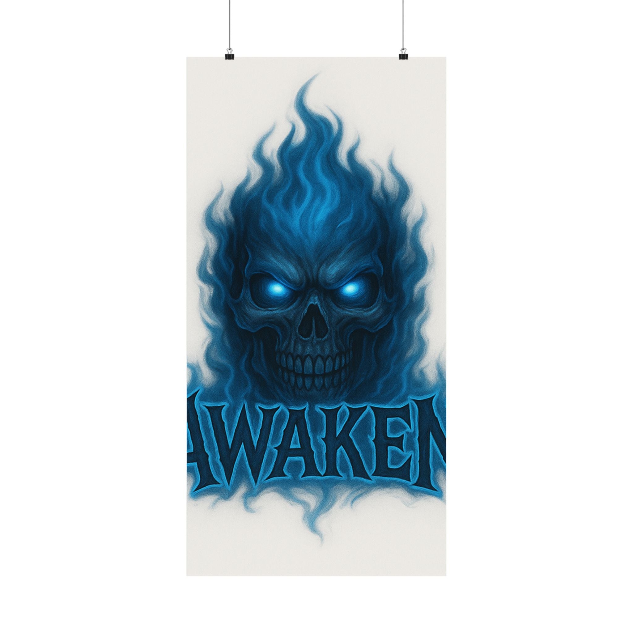 Awaken Blue Flame Skull Matte Poster — Gothic Room Wall Art