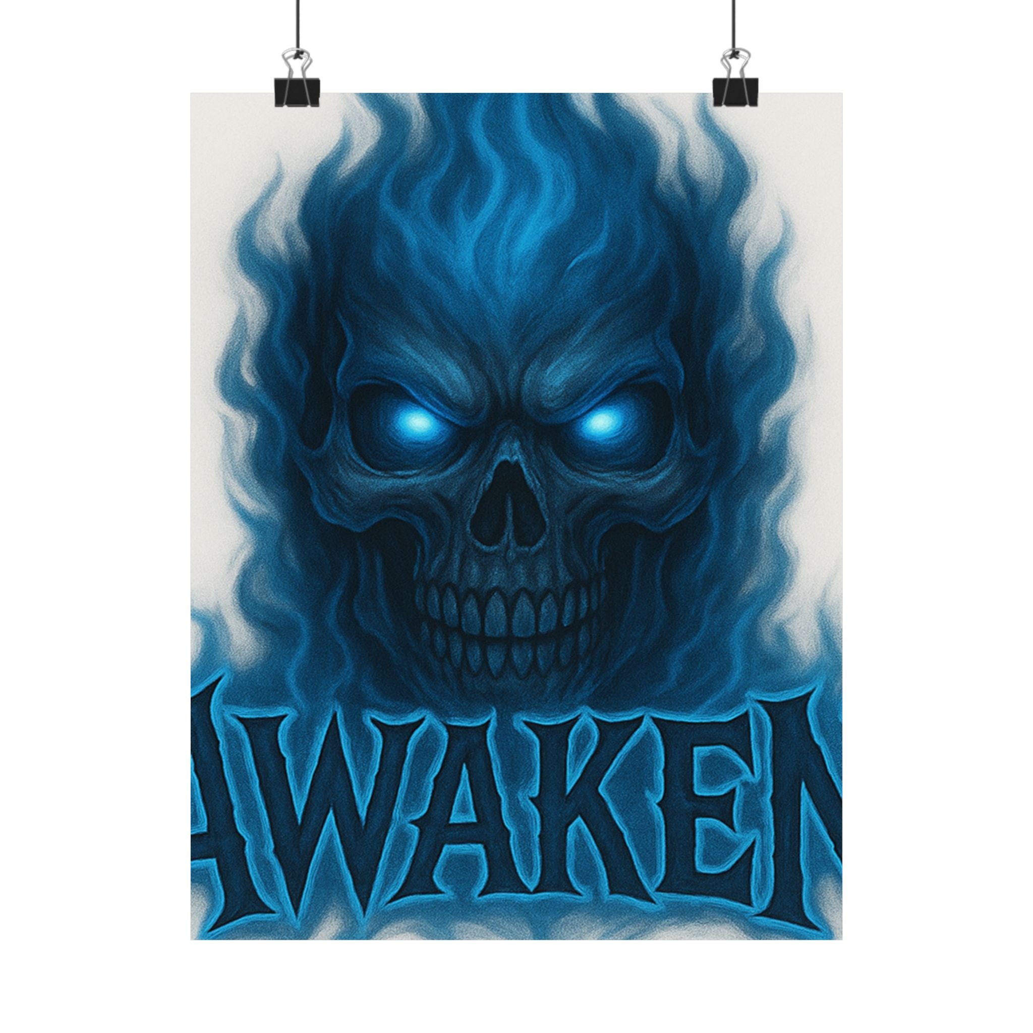 Awaken Blue Flame Skull Matte Poster — Gothic Room Wall Art