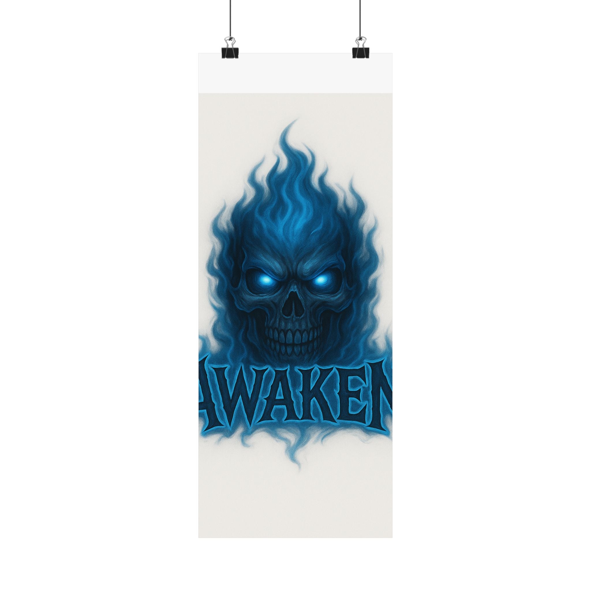 Awaken Blue Flame Skull Matte Poster — Gothic Room Wall Art
