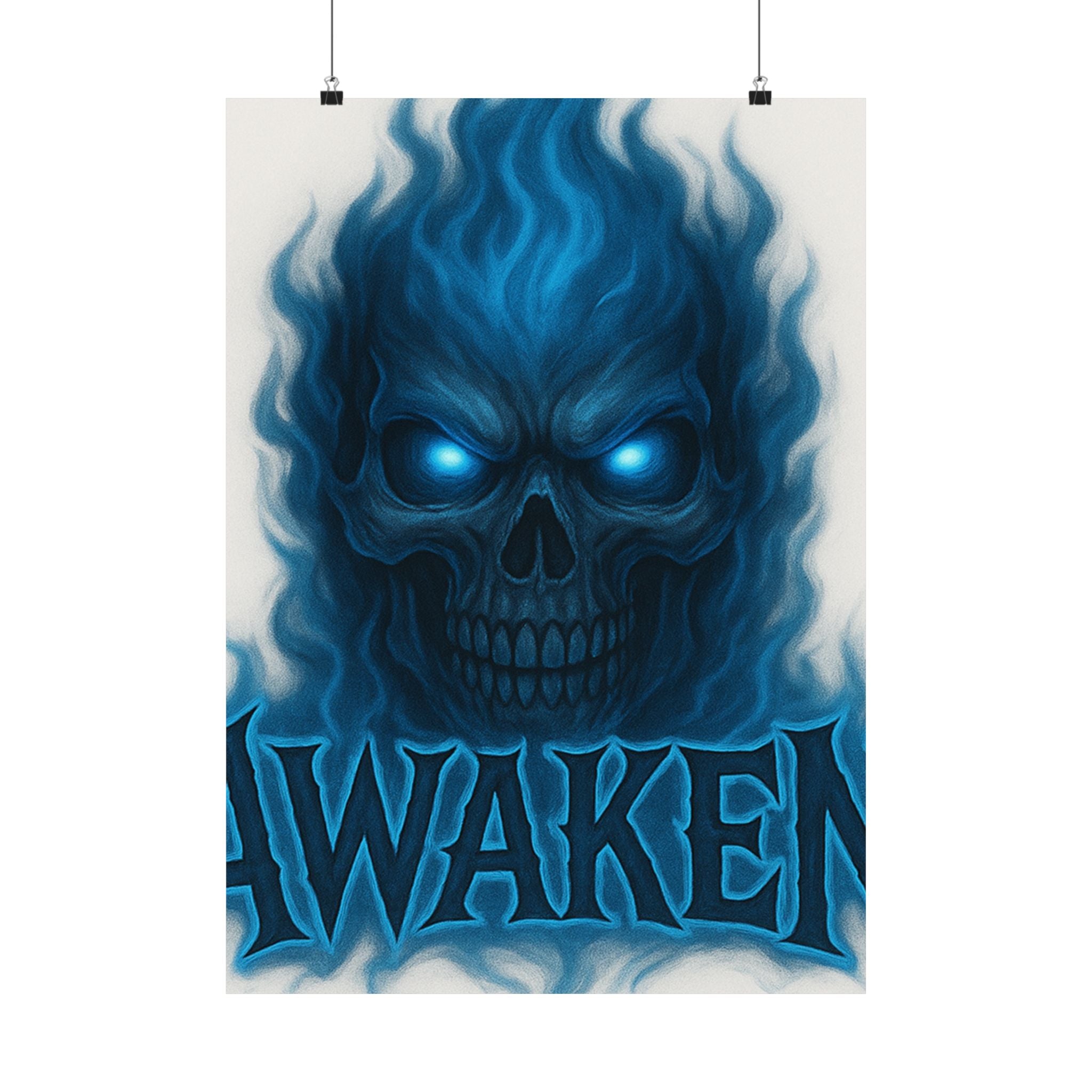 Awaken Blue Flame Skull Matte Poster — Gothic Room Wall Art