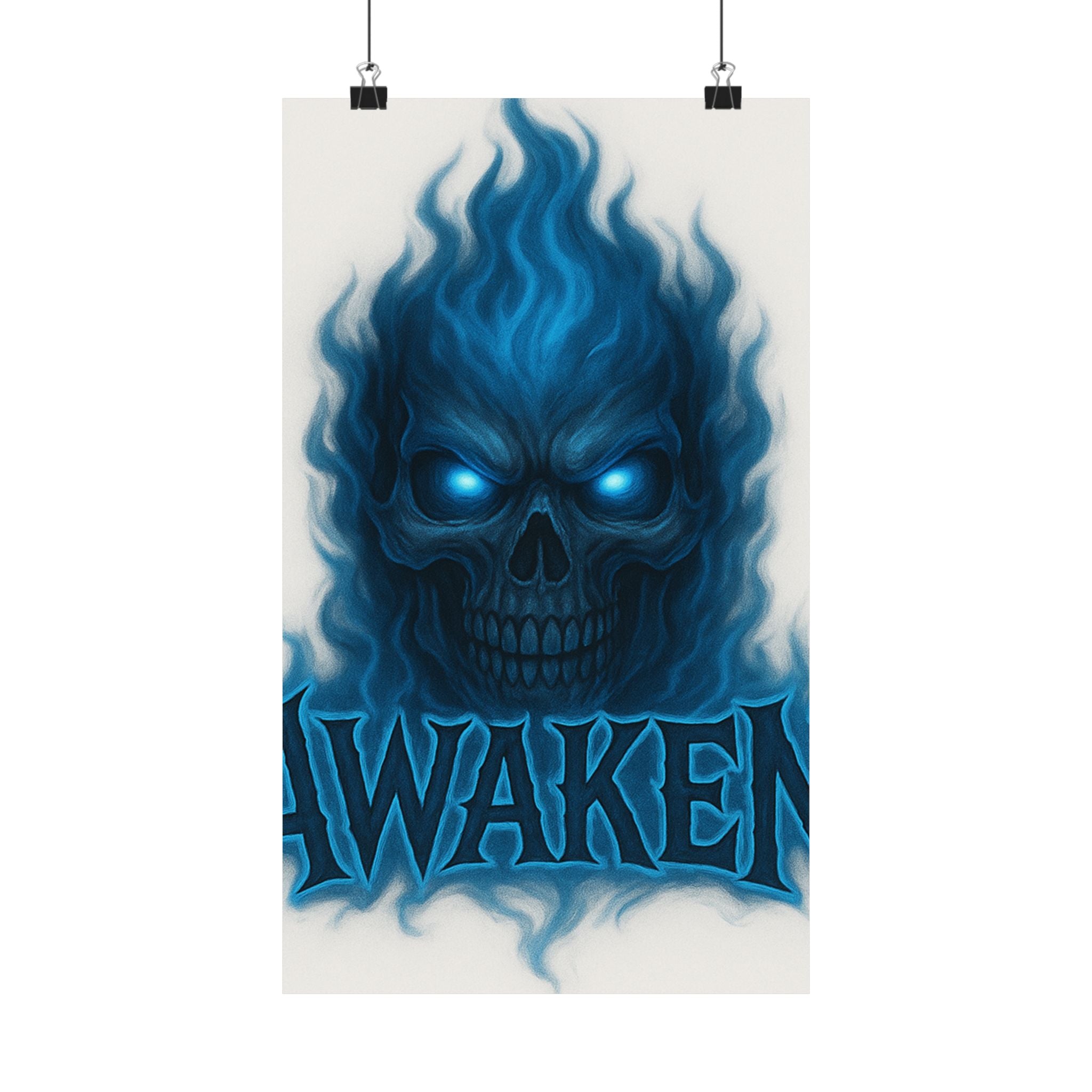Awaken Blue Flame Skull Matte Poster — Gothic Room Wall Art