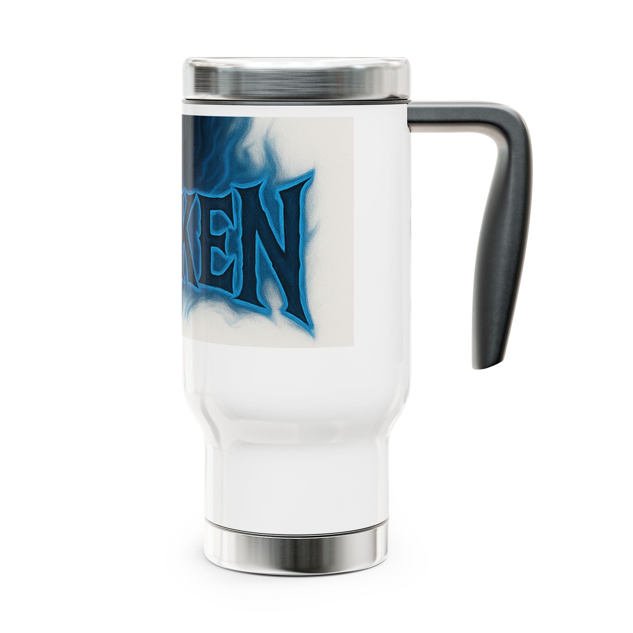 Awake Skull Blue Flame Travel Mug — 14oz Stainless Steel with Handle