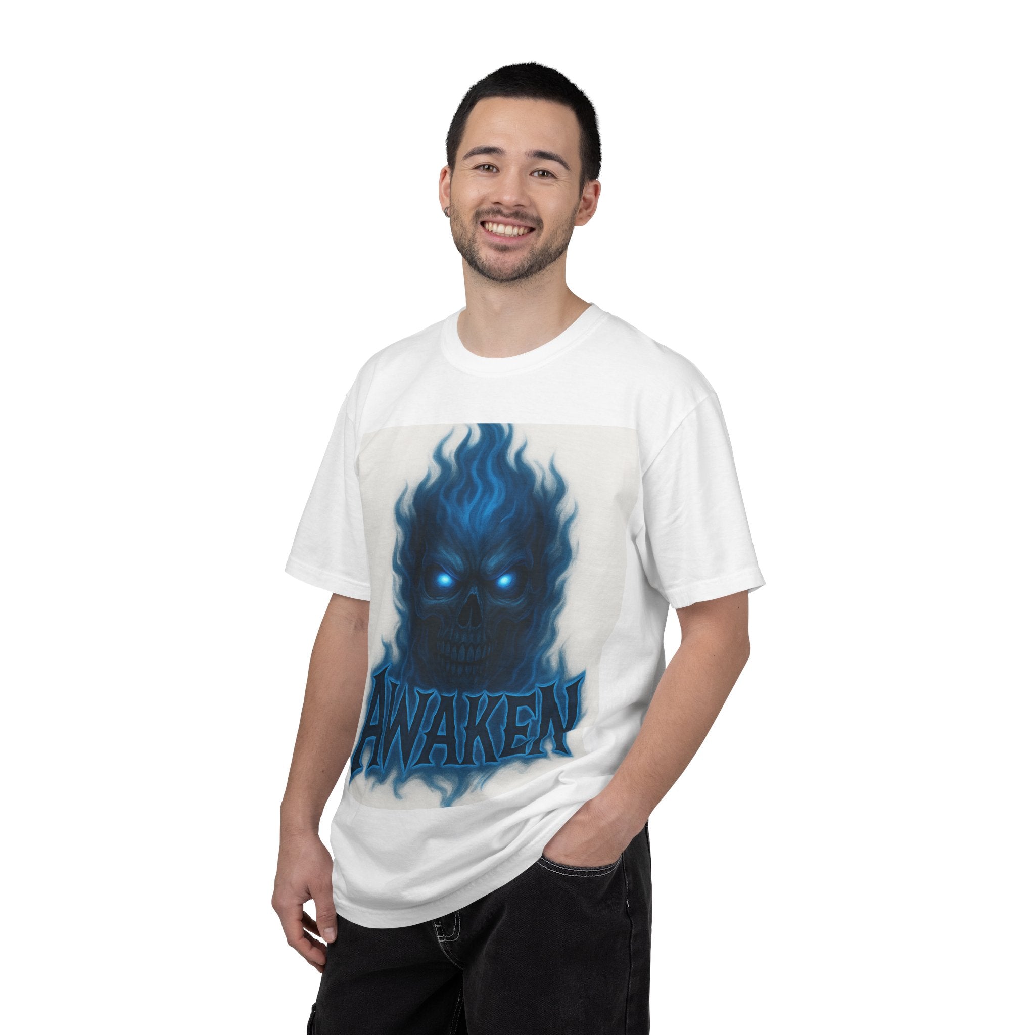 Awaken / Arise Graphic T‑Shirt — Blue Flame Skull Streetwear
