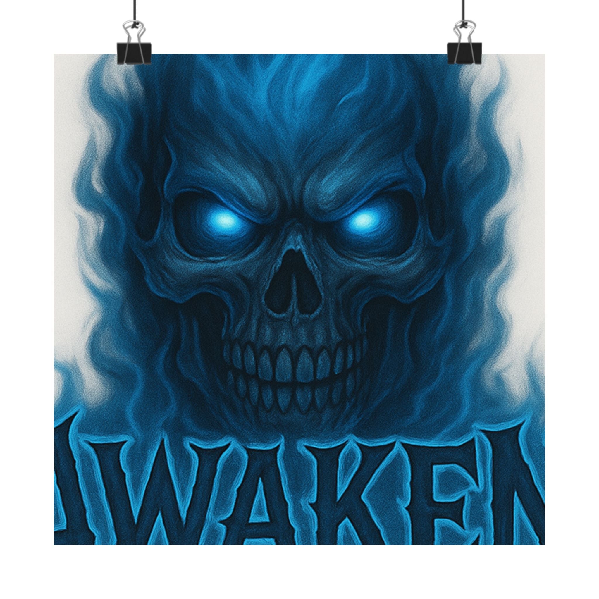 Awaken Blue Flame Skull Matte Poster — Gothic Room Wall Art