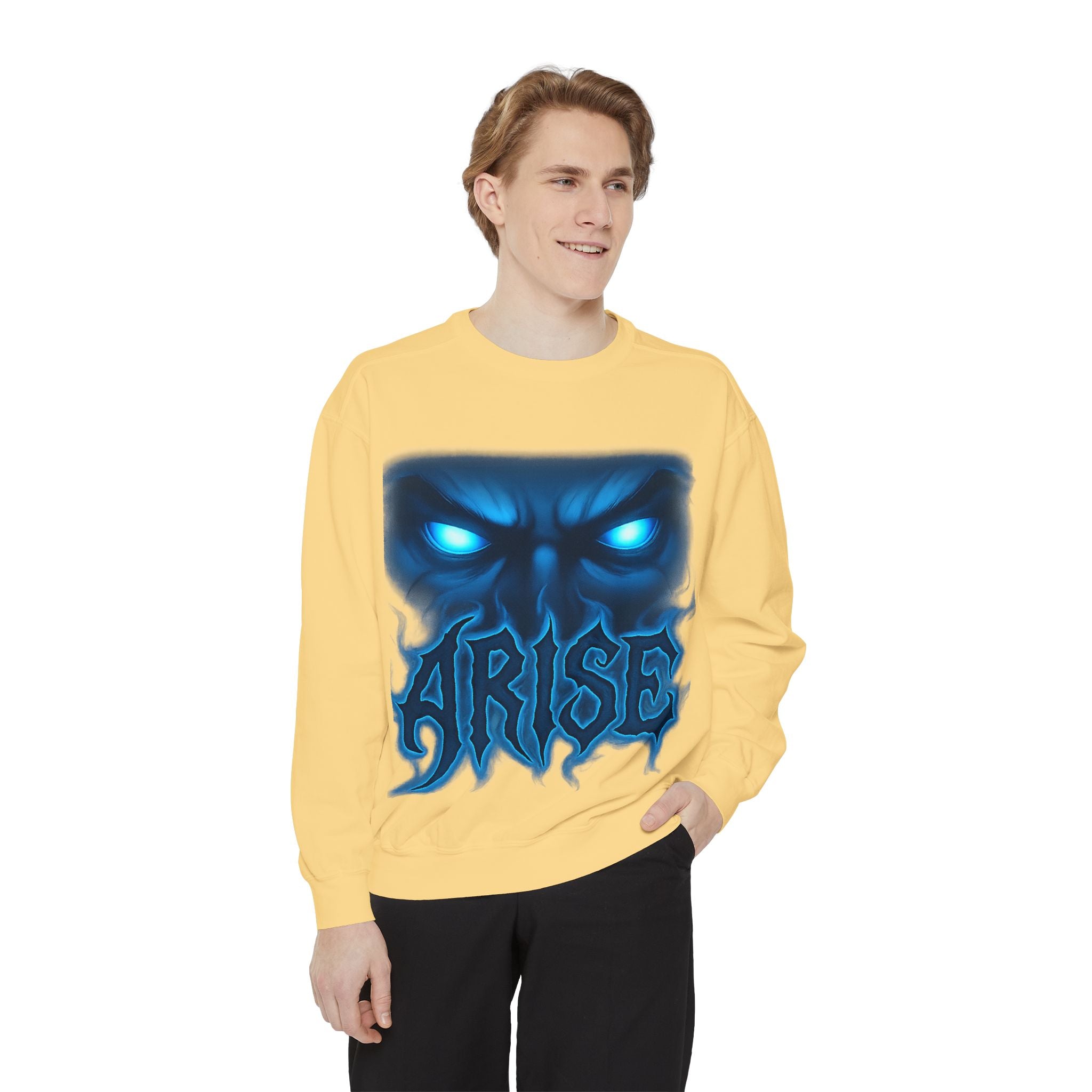 Arise Awake Blue Flame Skull Sweatshirt — Gothic Streetwear Crewneck