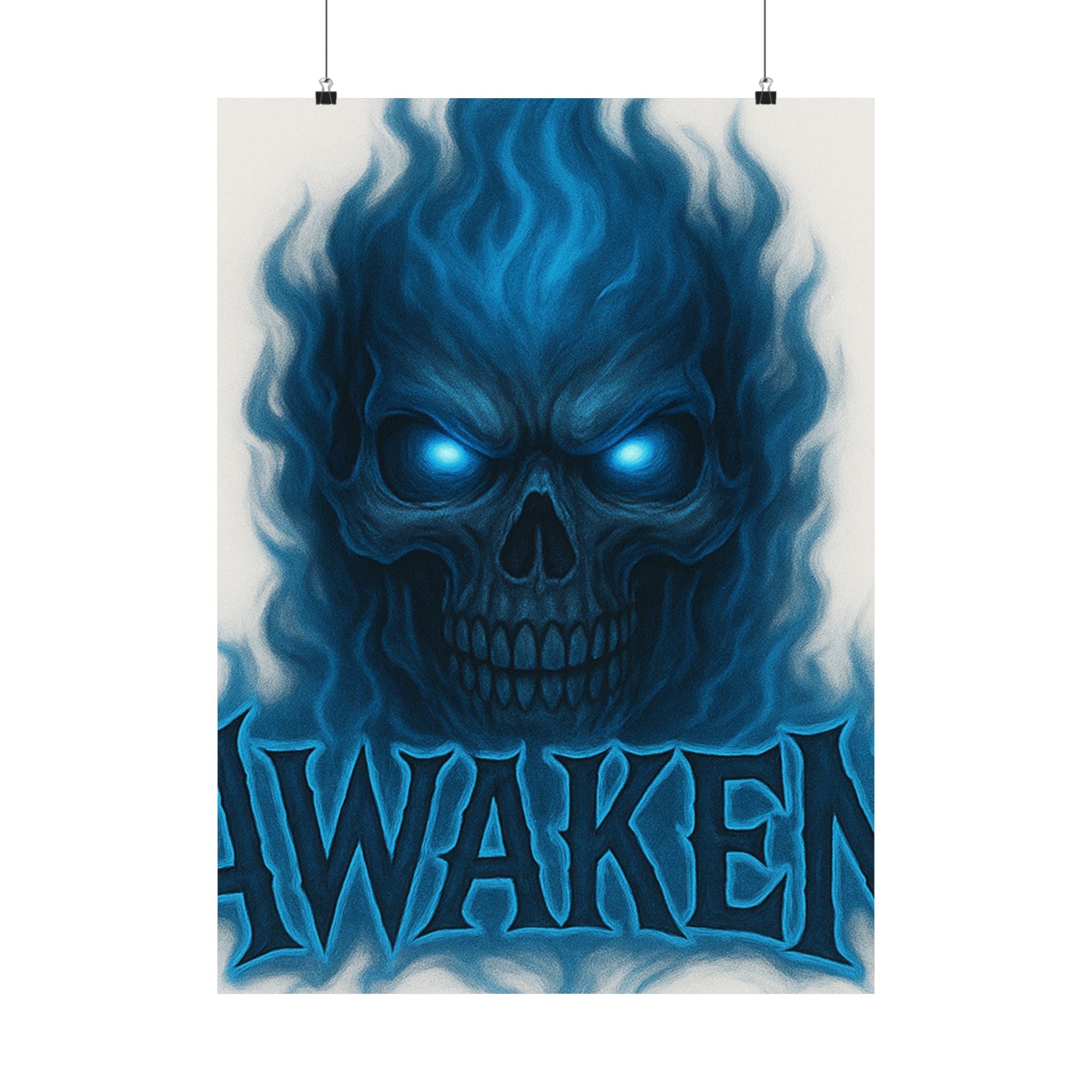 Awaken Blue Flame Skull Matte Poster — Gothic Room Wall Art