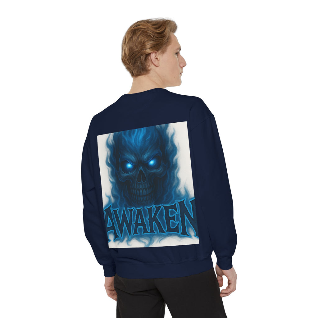 Arise Awake Blue Flame Skull Sweatshirt — Gothic Streetwear Crewneck