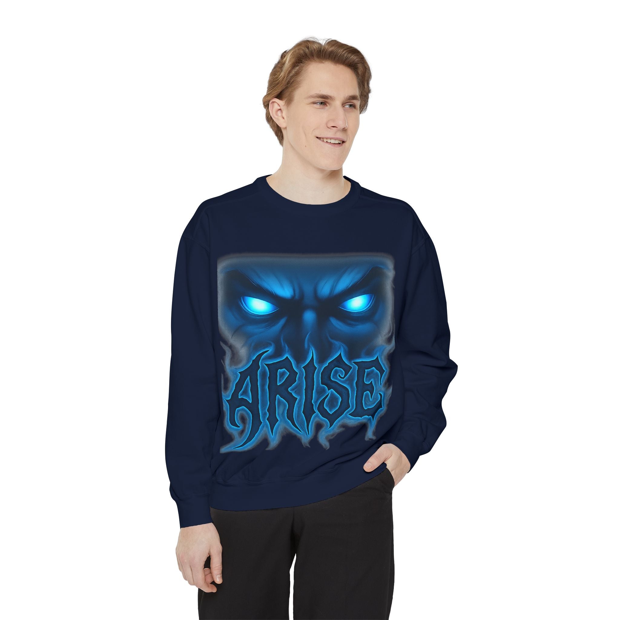 Arise Awake Blue Flame Skull Sweatshirt — Gothic Streetwear Crewneck
